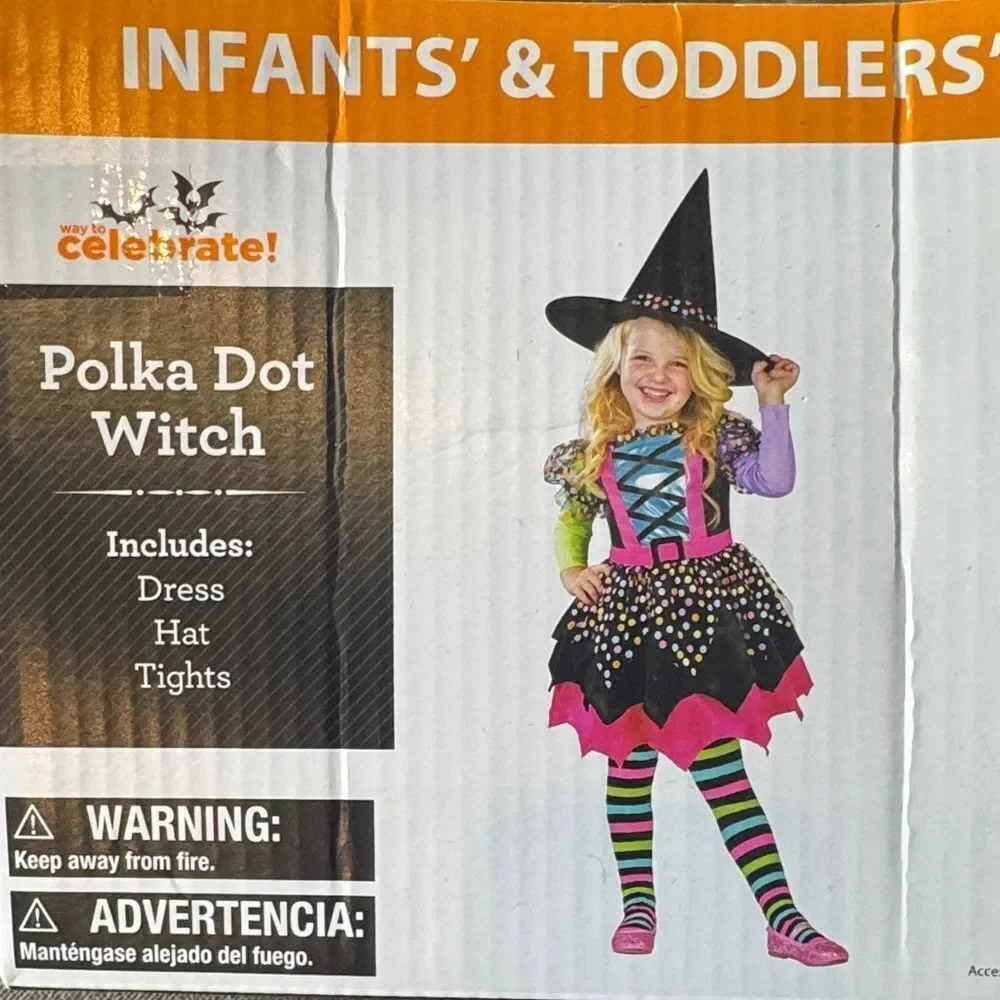 Kids Toddler Girl Polka Dot Witch Halloween Costume 3 Pieces Size 3T-4T NEW